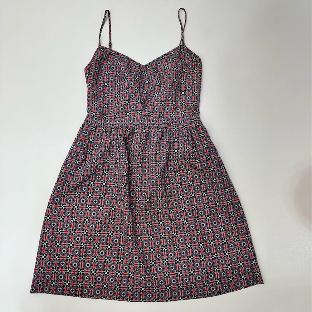 J. Crew Dress Spaghetti Strap Layered Geometric Pattern Pockets Women’s Size 10